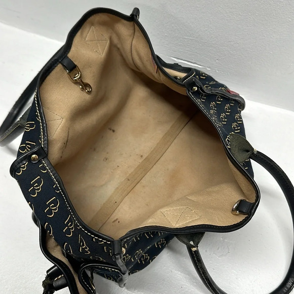 Dooney & Bourke Signature Canvas Tote Bag Purse Side Pockets DB Logo Navy Blue - Picture 12 of 14